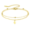 Double-layered golden stainless steel bracelet with beads and rhombus charm - Rhombus Pendant (Double Layer) / Gold
