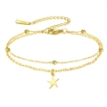 Elegant gold-plated stainless steel double-layered bracelet with starfish charm and beads - Starfish Pendant (Double Layer) / Gold