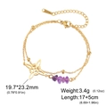 Golden stainless steel bracelet featuring a purple crystal charm and four-pointed star - Double Layer Bracelet-Style Two (Butterfly/Cross Star) / Gold
