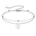 Double-layered silver stainless steel bracelet with metal beads and heart charm - Heart Pendant (Double Layer) / Silver