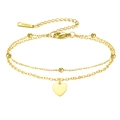 Double-layered gold stainless steel chain bracelet with small beads and heart pendant - Heart Pendant (Double Layer) / Gold