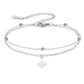 Double-layered stainless steel chain bracelet with a polished black spade heart charm - Spade Pendant (Double Layer) / Silver