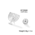 Silver Menorah Hanukkah brooch in stainless steel with dimensions 25x25mm and 3.8g weight - Silver Menorah Brooch