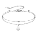 Double-layered silver stainless steel bracelet with round beads and club pendant - Clover Pendant (Double Layer) / Silver