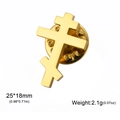 Golden Orthodox cross brooch in 304 stainless steel with butterfly clasp, 25x18mm - Gold Orthodox Cross Brooch (XZSS2025031301)