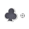 Broche de trébol de póker en esmalte negro y acero inoxidable con cierre de mariposa - Flor de ciruelo / Plateado