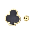 Pin de trébol de póker con bordes dorados, esmalte negro y cierre de mariposa - Flor de ciruelo / Dorado