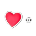 Broche de corazón rojo en acero inoxidable pulido con cierre de mariposa metálico resistente - Corazón Rojo / Plateado