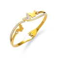 Gold butterfly titanium steel open bangle with pavé zirconia and spring hinge design - Double Butterfly Hollow Pave Style (TT0621)