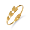 Golden titanium steel open bracelet with frosted triple butterfly design and zircon accent - Gold