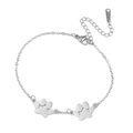 Zilveren roestvrijstalen huisdierarmband met uitgesneden katten- en hondenpoten - Enkele Laag - Twee Pootafdrukken / Staalkleur