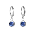 Silver drop earrings featuring deep blue birthstone crystals with faceted round cut - Steel Tone February-Amethyst Purple