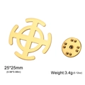 Minimalist golden stainless steel cross pin badge with dimensions 25x25mm and butterfly clasp - Gold Sun Cross Round Brooch