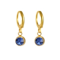 Golden hoop earrings with a faceted navy blue round birthstone crystal drop - Gold February-Amethyst Purple