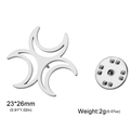 Polished silver stainless steel triple moon brooch, size 23x26mm weighing 2g - Steel Triple Moon Brooch