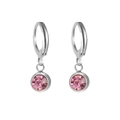 Silver drop earrings with faceted pink round crystal birthstone and secure hoops - Steel Tone March-Aquamarine Blue