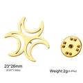 Golden stainless steel triple moon brooch with butterfly clutch, size 23x26mm - Gold Triple Moon Brooch