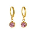 Pink birthstone earrings with golden leverback hoops and faceted round crystal charms - Gold March-Aquamarine Blue