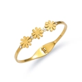 Detail van de gouden titaniumstalen armband met madeliefjesbloemen en kristallen - Drie Bloemen Strass Stijl