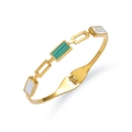 Retro goudkleurige roestvrijstalen armband met groene inleg en zirkonia accenten - Groene Malachiet Textuur Geometrische Stijl (TT0596)