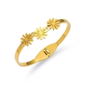 Elegante gouden titanium stalen armband met drie zonnebloemmotieven en heldere zirkoonstenen - Drievoudige Bloem Stijl