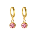 Gold plated leverback earrings with round pink crystal birthstone pendant for DIY jewelry - Gold April-Clear White