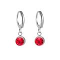 Silver leverback earrings featuring round multifaceted ruby red July birthstone crystals - Steel Tone May-Emerald Green