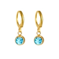 Golden hoop earrings with round light blue birthstone crystal charms for December - Gold June-Light Purple
