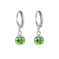 Silver-toned birthstone earrings featuring round grass-green crystal charms - Steel Tone July-Ruby Red