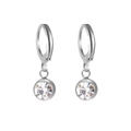 Silver birthstone drop earrings featuring clear faceted crystals in a minimalist bezel setting - Steel Tone August-Peridot Green