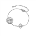 Silver stainless steel bracelet with mystical star charm and engraved circular pendant - Double Charm Cross Chain Style 2 / Silver