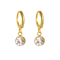 Minimalist gold hoop earrings featuring clear crystal birthstone pendants - Gold August-Peridot Green