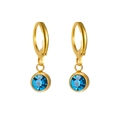 Birthstone hoop earrings in gold finish featuring deep blue round faceted crystals - Gold September-Sapphire Blue