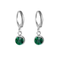 Silver hoop earrings with emerald green round-cut birthstone pendants for women - Steel Tone October-Tourmaline Pink
