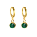 Gold hoop earrings with round dark green crystal birthstone charms for women - Gold October-Tourmaline Pink
