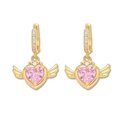 Boucles d'oreilles cœur aile d'ange dorées avec pierres roses et cristaux - Boucles d'oreilles Aile de Coeur (E1300) / Or