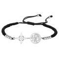 Vintage stainless steel cord bracelet with silver witch knot and pentagram charms - Double Charm Black Rope Style 1 / Silver