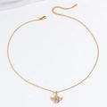 Collier cœur avec ailes d'ange et pierre rose sur chaîne en acier inoxydable doré - Collier Aile de Coeur (X0989) / Or
