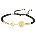 Adjustable black cord bracelet with gold witch knot and mystic seal charm pendants - Double Charm Black Rope Style 1 / Gold