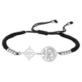 Adjustable black cord bracelet with silver stainless steel Witch's Knot and rune charm - Double Charm Black Rope Style 2 / Silver