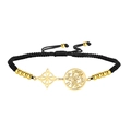 Black braided rope bracelet with golden witch knot and sacred geometric charm - Double Charm Black Rope Style 2 / Gold