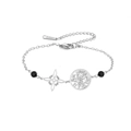 Silver stainless steel witch knot bracelet with black beads and mystical round charm - Double Charm Cross Chain / Silver