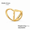 Anello regolabile in acciaio inossidabile placcato oro 18K con doppio cuore da 31 mm - Linee Geometriche Tipo C-Oro