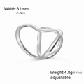 Anello a cuore geometrico argento regolabile, larghezza 31mm, design moderno - Linee Geometriche Tipo C-Acciaio