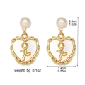 Detail view of pearl heart earrings with gold rose relief showing dimensions 2.6cm x 1.4cm - Heart Rose Pearl Stud Earrings (E1388)