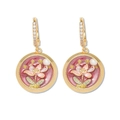 Elegante goldene Lotusblüten-Ohrringe mit Süßwasserperlen und rosa Emaille-Blumendesign - Rosa-Lila Emaille Runde Lotus-Stil (E1408) / Rosa-Lila Emaille (E1408)