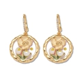 Details von Emaille-Ohrringen mit Süßwasserperlen und Kristallen in Goldfassung - Cremegelbe Blumen (E1413)