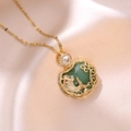 Detailed close-up of a gold necklace featuring a koi fish and green gemstone pendant - Koi Fish Safety Lock Necklace (X0062) / Gold