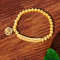 Vintage mattgoldenes Perlenarmband mit FU-Anhänger und langem Röhren-Glücksbringer - Gold 'Fu' Rohr (TS0464)