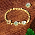 Perlenarmband im antiken Goldstil mit farbigen Cloisonné-Blumenanhängern und 999-Gold-Finish - Gold Cloisonne (TS0153)